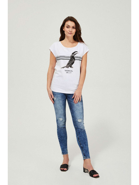 Moodo Úzke džínsy so stredným pásom s odretinami modré Moodo