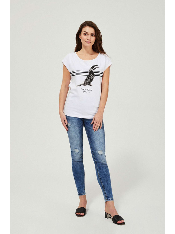 Moodo Úzke džínsy so stredným pásom s odretinami modré Moodo