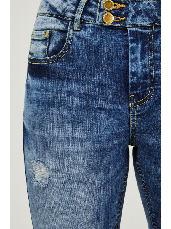 Moodo Úzke džínsy so stredným pásom s odretinami modré Moodo