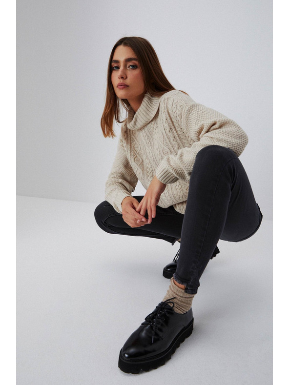 Moodo Skinny džínsy so stredným pásom s rozstrapkanými nohavicami grafitové Moodo