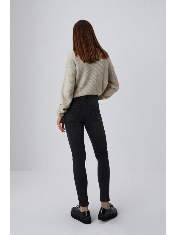 Moodo Skinny džínsy so stredným pásom s rozstrapkanými nohavicami grafitové Moodo