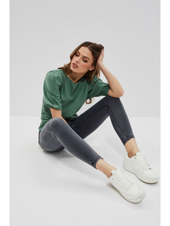 Moodo Grafitové džínsy high waist s odretinami na stehnách Moodo