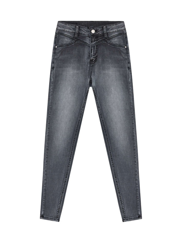 Moodo Grafitové džínsy high waist s odretinami na stehnách Moodo