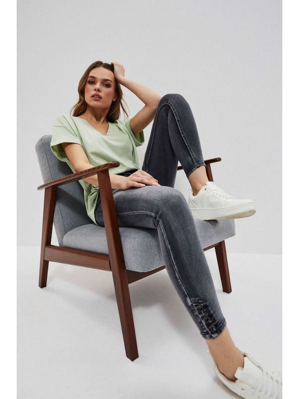 Moodo Skinny džínsy so stredným pásom s odretinami grafitové Moodo