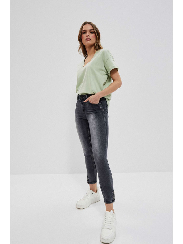 Moodo Skinny džínsy so stredným pásom s odretinami grafitové Moodo