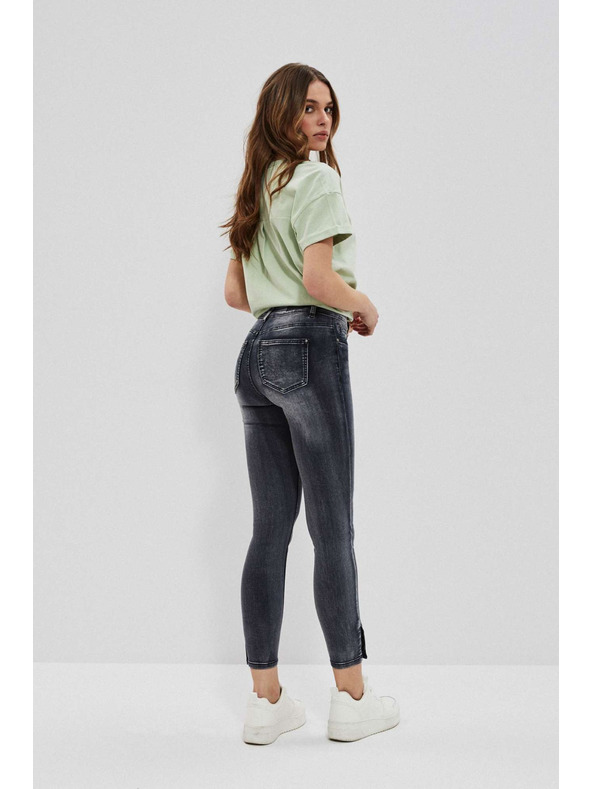 Moodo Skinny džínsy so stredným pásom s odretinami grafitové Moodo