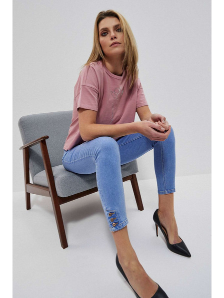 Moodo Modré džínsy medium waist s gombíkmi na nohaviciach Moodo