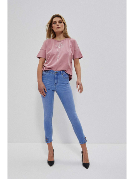 Moodo Modré džínsy medium waist s gombíkmi na nohaviciach Moodo