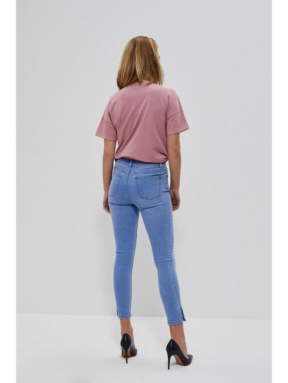 Moodo Modré džínsy medium waist s gombíkmi na nohaviciach Moodo