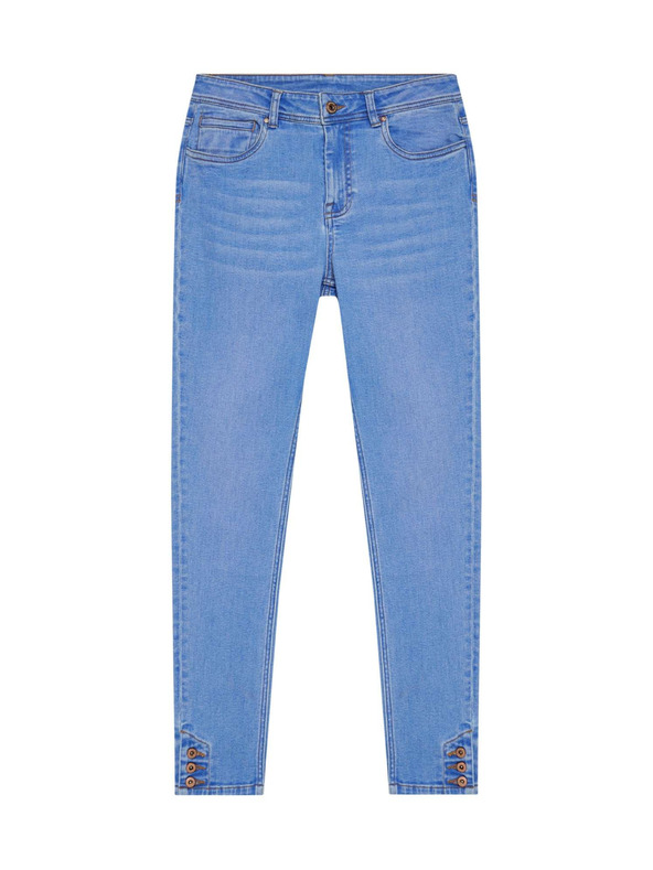 Moodo Modré džínsy medium waist s gombíkmi na nohaviciach Moodo