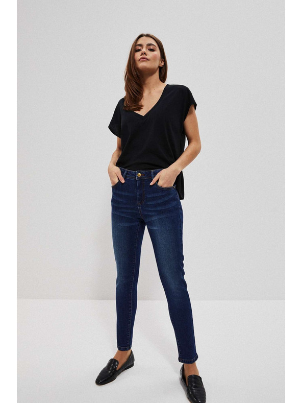 Moodo Džínsy push up so stredným pásom tmavé modré Moodo