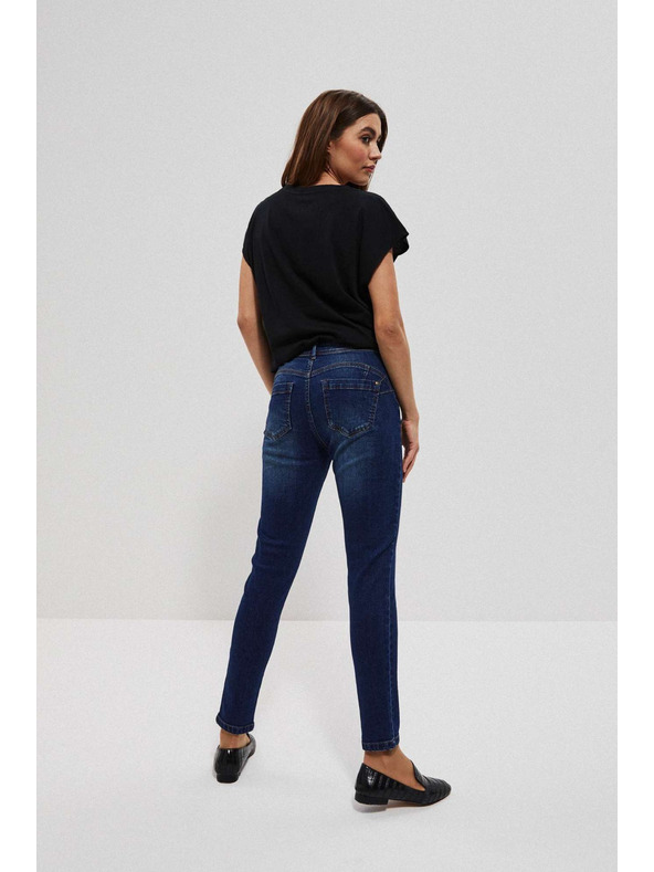 Moodo Džínsy push up so stredným pásom tmavé modré Moodo