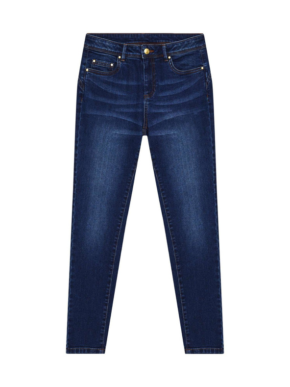 Moodo Džínsy push up so stredným pásom tmavé modré Moodo