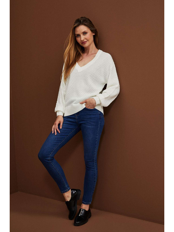 Moodo Tmavé modré skinny džínsy so stredným pásom Moodo