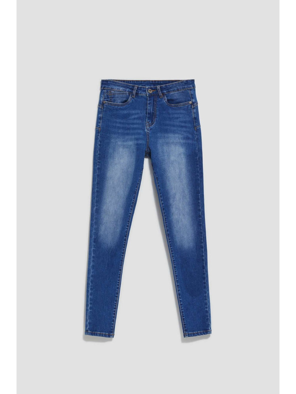 Moodo Tmavé modré skinny džínsy so stredným pásom Moodo