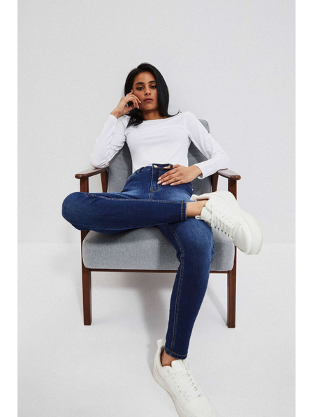 Moodo Džínsy push up s odretinami na stehnách tmavé modré Moodo