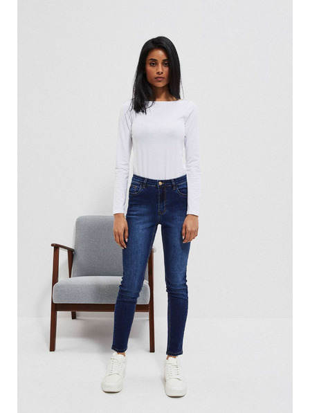 Moodo Džínsy push up s odretinami na stehnách tmavé modré Moodo