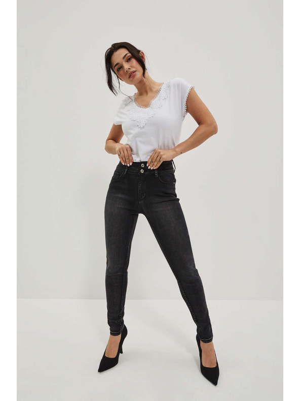 Moodo Skinny džínsy s dvojitým gombíkom grafitové Moodo