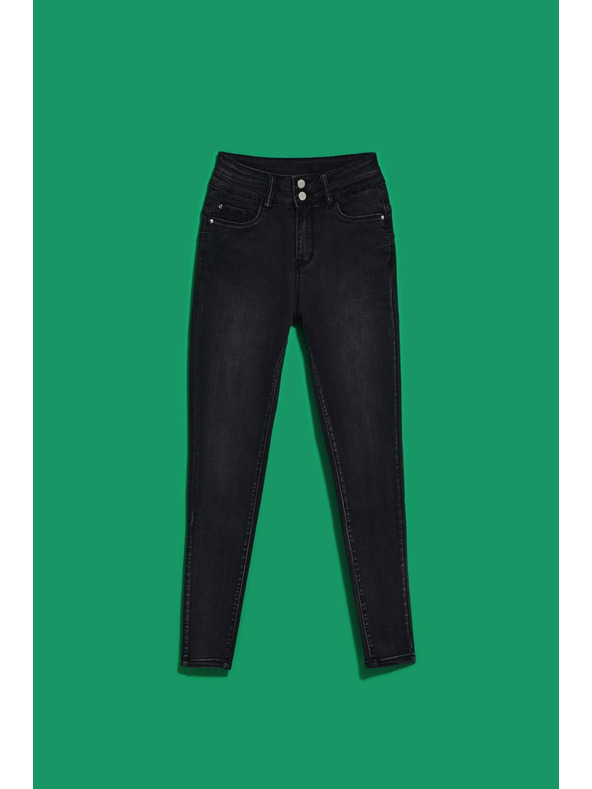 Moodo Skinny džínsy s dvojitým gombíkom grafitové Moodo