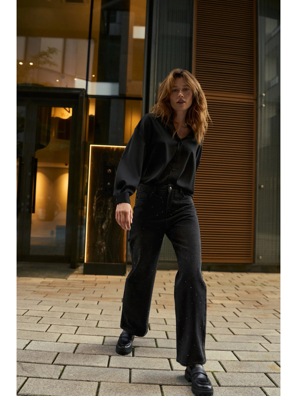 Moodo Grafitové džínsy s kamienkami Moodo