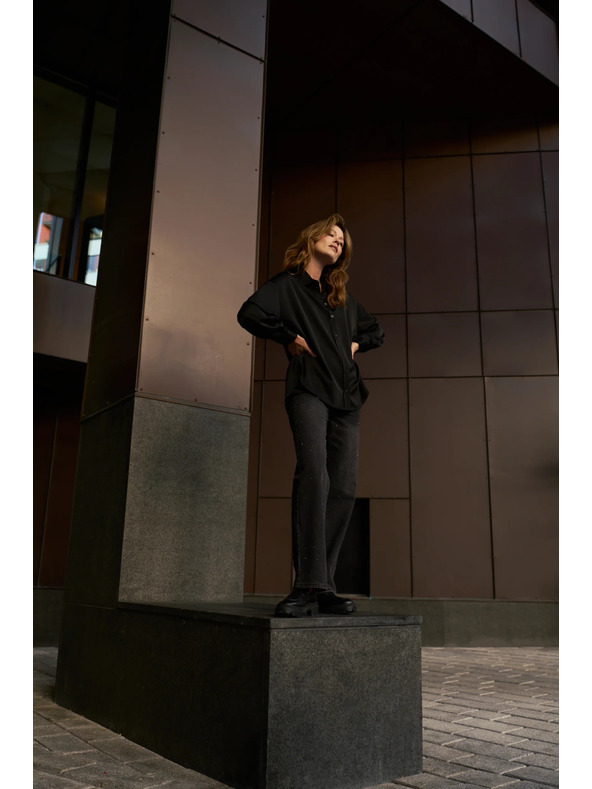 Moodo Grafitové džínsy s kamienkami Moodo