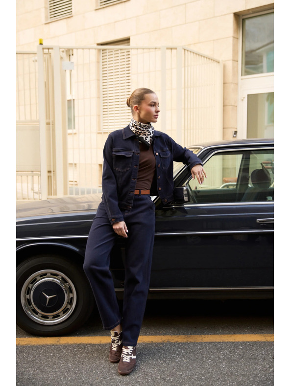 Moodo Tmavé modré džínsy s opaskom Moodo