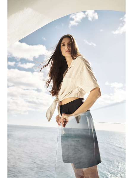 Moodo Ľanová košeľa so zaväzovaním Moodo