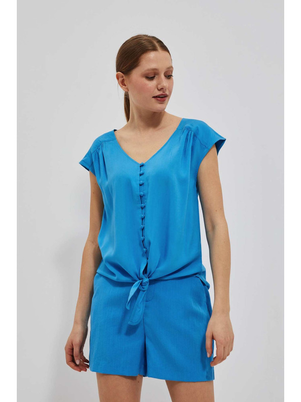 Moodo Azúrové košeľové tričko so zaviazaním Moodo