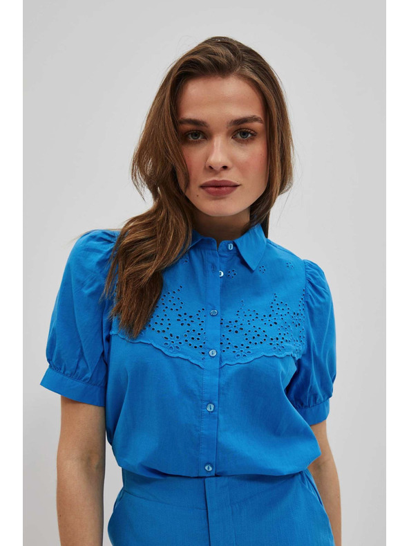 Moodo Azúrová košeľa s naberanými rukávmi Moodo