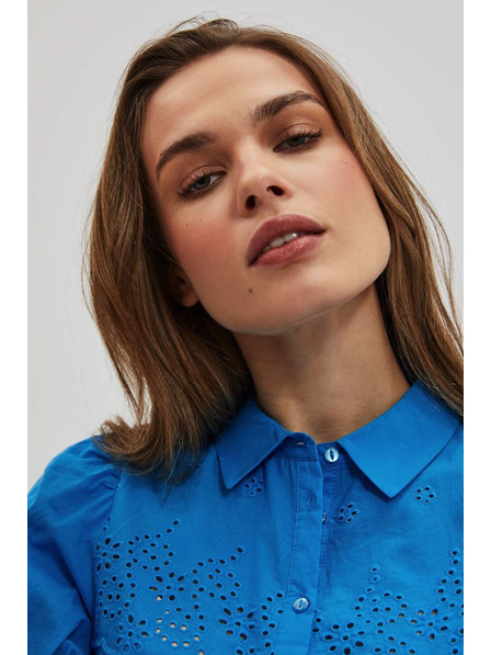 Moodo Azúrová košeľa s naberanými rukávmi Moodo