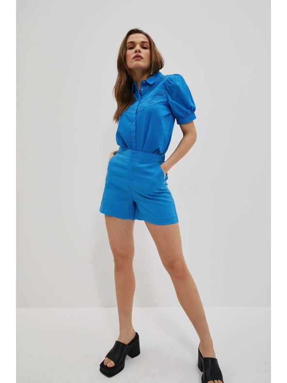 Moodo Azúrová košeľa s naberanými rukávmi Moodo