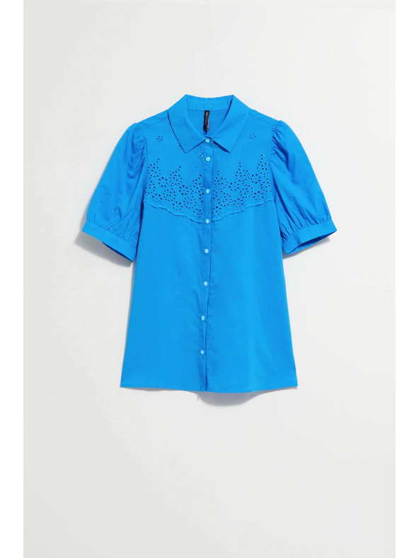 Moodo Azúrová košeľa s naberanými rukávmi Moodo