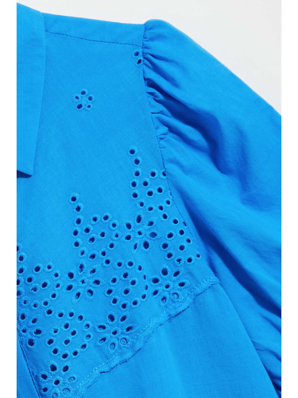 Moodo Azúrová košeľa s naberanými rukávmi Moodo