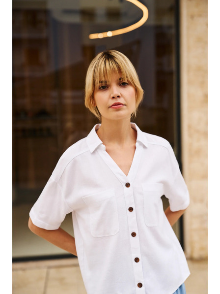 Moodo Viskózovo-ľanová košeľa biela Moodo