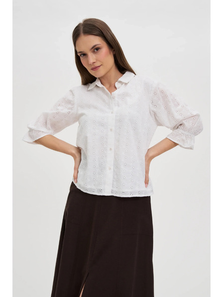 Moodo Bavlnená blúzka s nafúknutými rukávmi biela Moodo