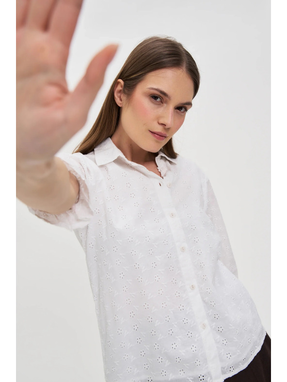 Moodo Bavlnená blúzka s nafúknutými rukávmi biela Moodo