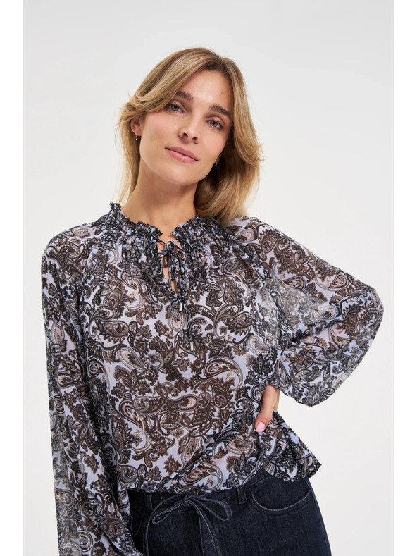 Moodo Modrá košeľa Moodo so zaväzovaním výstrihu