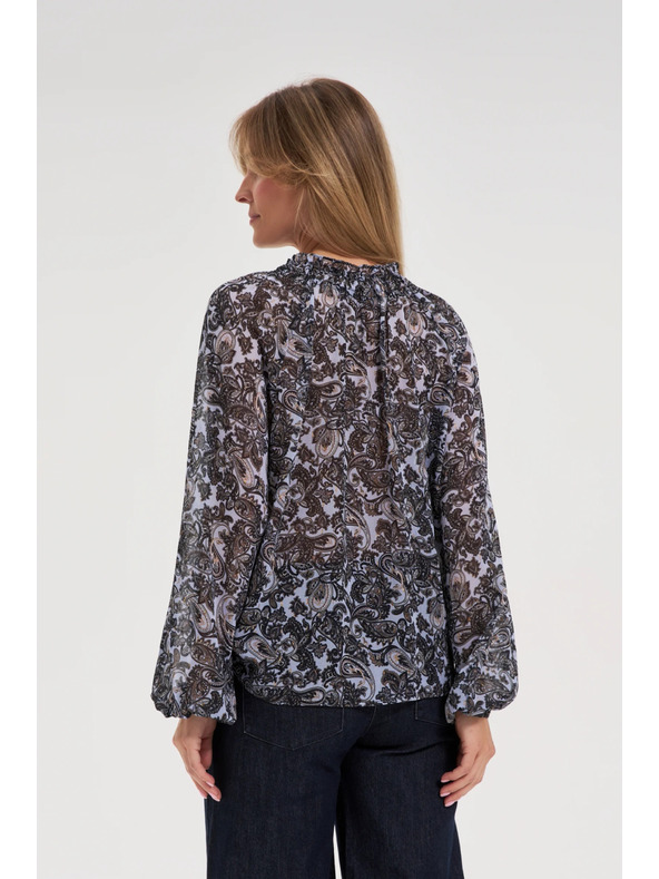 Moodo Modrá košeľa Moodo so zaväzovaním výstrihu