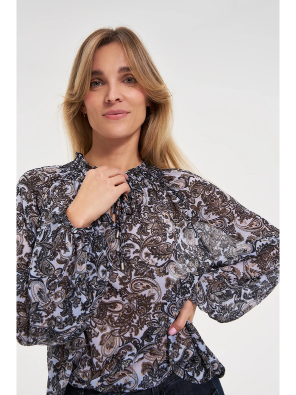 Moodo Modrá košeľa Moodo so zaväzovaním výstrihu