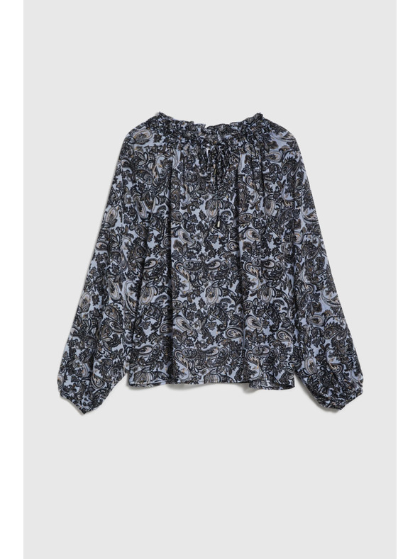 Moodo Modrá košeľa Moodo so zaväzovaním výstrihu