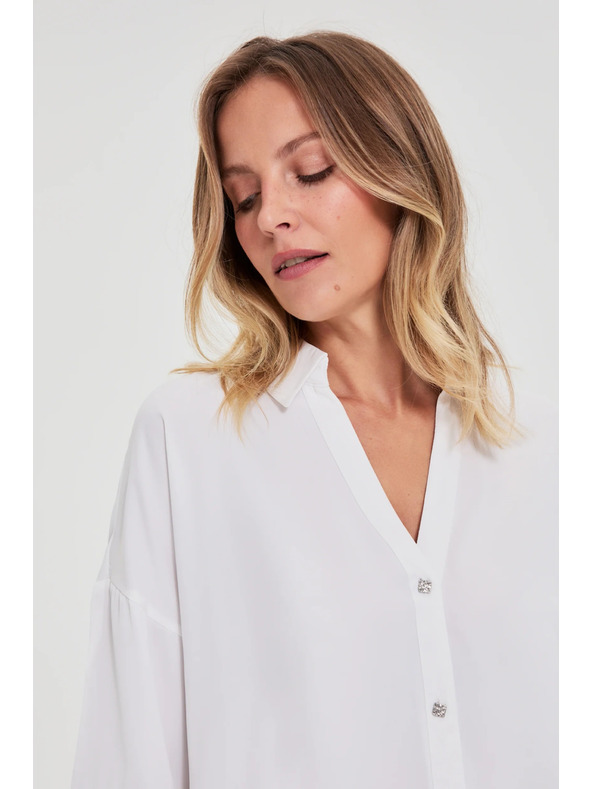 Moodo Biela košeľa s krátkymi rukávmi Moodo