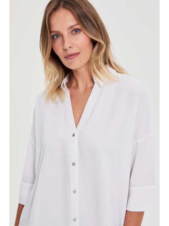 Moodo Biela košeľa s krátkymi rukávmi Moodo