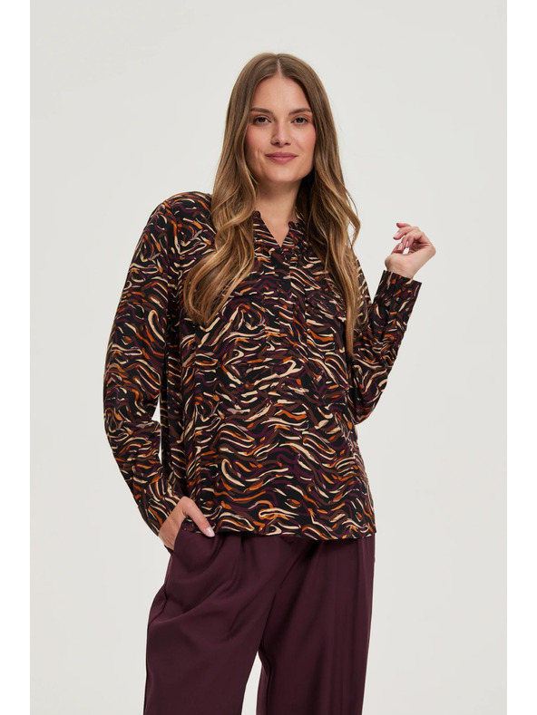 Moodo Hnedá viskózová košeľa Moodo