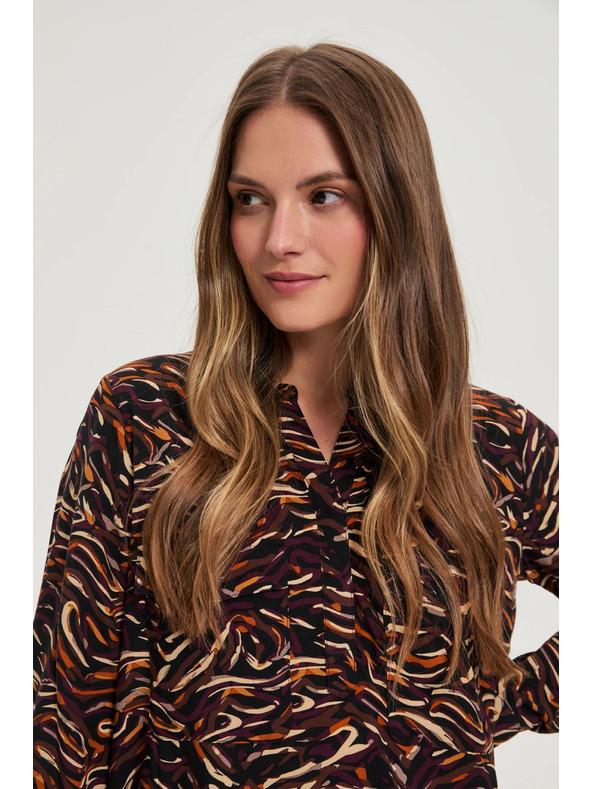 Moodo Hnedá viskózová košeľa Moodo