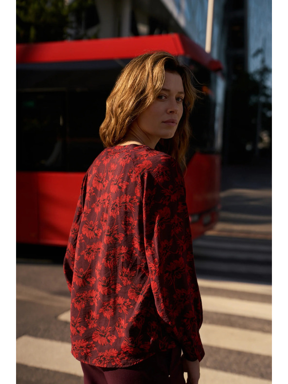 Moodo Bordová kvetinová košeľa Moodo