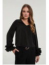 Moodo Čierna košeľa s volánmi na rukávoch Moodo
