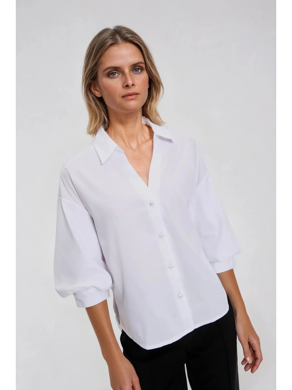 Moodo Biela košeľa so zberanými rukávmi Moodo