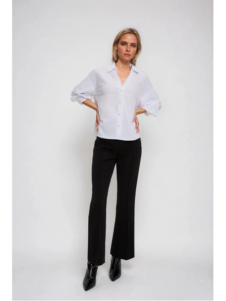 Moodo Biela košeľa so zberanými rukávmi Moodo