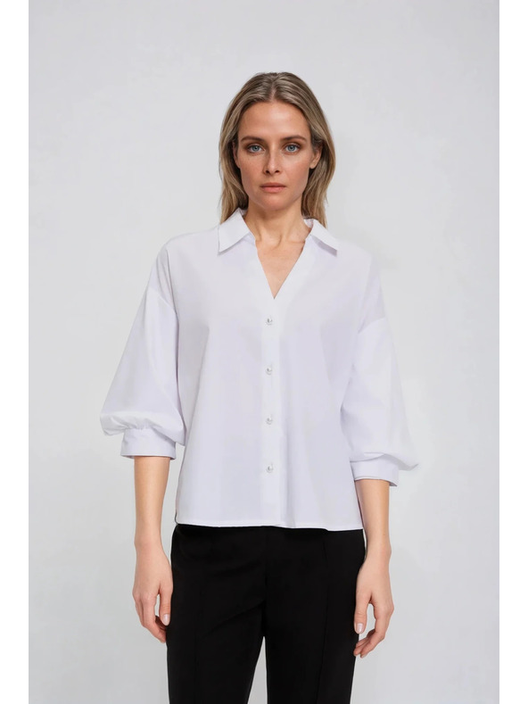 Moodo Biela košeľa so zberanými rukávmi Moodo