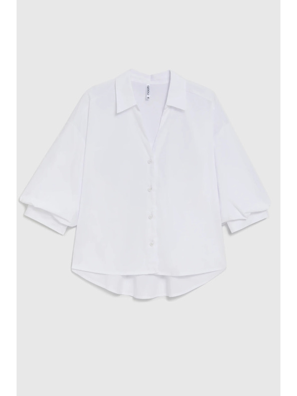 Moodo Biela košeľa so zberanými rukávmi Moodo